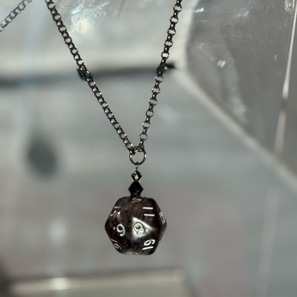D20 Black Glitter Necklace